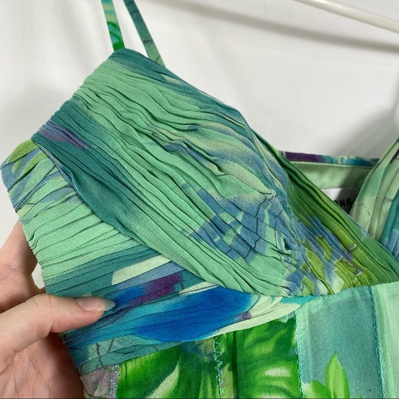 Sue Wong aqua/lime floral silk Dress Size 2 NWT - Picture 5 of 15